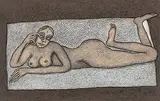 Reclining Nude by Jogen Chowdhury, Pen and ink with pastel on paper, offered Sep 2012