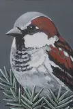 Sparrow (little painting) by Rajan Krishnan, Acrylic on canvas, sold May 2012