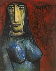 Portrait of a Greek Girl by F. N. Souza, Oil on board, sold Jun 2012
