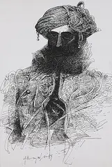 King by K. M. Adimoolam, Pen and ink on paper, sold Jun 2012