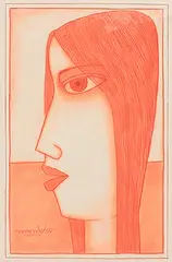 Untitled by Lalu Prasad Shaw, Conte on paper, sold Apr 2012