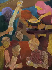 Gupshup at Gyanijis by Krishen Khanna, Oil on canvas, sold Jan 2012