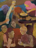 Gupshup at Gyanijis by Krishen Khanna, Oil on canvas, sold Jan 2012