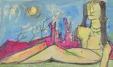 Nude in a Landscape by F. N. Souza, Watercolour and ink on paper, sold Jan 2012
