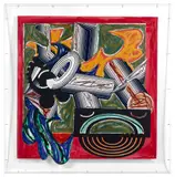Then came the dog and bit the cat by Frank Stella, 1984, Lithographie, linogravure, sérigraphie en couleurs et collages rehaussées au crayon gras, sold Nov 2024