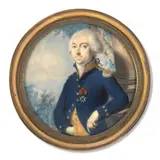 Portrait d’officier en uniforme, chevalier de l’ordre de Saint Louis, dans un paysage by Joseph Marie Bouton, Aquarelle et gomme arabique sur ivoire, de forme ronde, sold Nov 2024