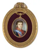 Portrait de Ferdinand VII, roi d’Espagne (1784-1833), en uniforme décoré du cordon de l’ordre royal espagnol de Charles III by Luis de La, Aquarelle et gomme arabique sur ivoire, de forme ovale, sold Nov 2024