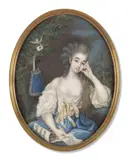 Portrait de jeune femme pensive tenant une lettre et une partition by Pio-Ignazio-Vittoriano Campana, Aquarelle et gomme arabique sur ivoire, de forme ovale, sold Nov 2024