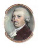 Portrait d’homme en veste aubergine by Georges Engleheart, Aquarelle et gomme arabique sur ivoire, de forme ovale, sold Nov 2024