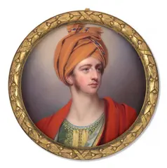 Portrait de Henry-Philip Hope (1774-1839) en costume oriental by Henry Bone, Cadre en bronze ciselé et doré à décor de frises de lauriers, sold Nov 2024