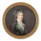 Autoportrait de l'artiste assise sur une chaise, vers 1798 by Marie-Gabrielle Capet, Aquarelle et gomme arabique sur ivoire, de forme ronde, sold Nov 2024
