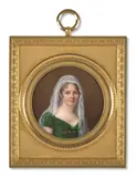 Portrait présumé d’Anne Michelle Elisabeth, née Massieu, baronne d'Oberkampf (1756-1816) by Jean-Baptiste Jacques Augustin, Aquarelle et gomme arabique sur ivoire, de forme ronde, sold Nov 2024