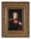 Portrait d'un jeune homme en uniforme, assis, dessinant, dit Portrait de Paul Nikolaïevitch Demidoff by Jean-Baptiste Singry, Aquarelle et gomme arabique sur ivoire, sold Nov 2024