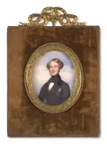 Portrait de Ferdinand, duc d’Orléans (1810-1842) en habit gris, décoré du cordon rouge et de la plaque de l’ordre royal de la Légion d’honneur by Lizinska de Mirbel, Aquarelle et gomme arabique sur ivoire, de forme ovale, sold Nov 2024