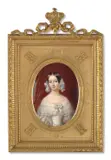 Portrait de la duchesse d'Orléans, née princesse Hélène de Mecklembourg-Schwerin (1814-1858) by François Meuret, Aquarelle et gomme arabique sur ivoire, de forme ovale, sold Nov 2024