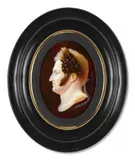 Portrait de Louis-Philippe (1773-1850), roi des Français, en empereur romain, de profil vers la gauche et à l’imitation du camée en agate by Louis Bertin Parant, Huile sur porcelaine, sold Nov 2024