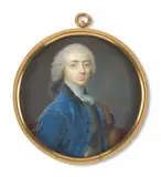 Portrait de jeune homme en habit bleu sur cuirasse by Jean-Baptiste Massé, Aquarelle et gomme arabique sur vélin, sold Nov 2024