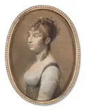 Portrait de la belle-sœur de l’artiste, d’Anne de Bouhébent, née du Cruet (1783-1866) de trois-quarts, une mèche de cheveux retombant sur son cou by Jean-Baptiste Jacques Augustin, Sépia et rehauts de gouache sur traits de crayon sur papier, sold Nov 2024
