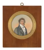 Portrait d’homme en veste grise avec ruban de l’ordre royal de la Légion d’honneur et deux autres rubans by Antoine Paul Vincent, Aquarelle et gomme arabique sur papier, sold Nov 2024