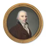 Portrait d’homme en habit aubergine avec col noir by Ferdinand Machéra, Aquarelle et gomme arabique sur ivoire, de forme ronde, sold Nov 2024