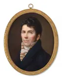 Portrait présumé de Louis-Joseph Marchand (1791-1876), premier valet de chambre de l’empereur Napoléon Ier by Jean Cossard, Aquarelle et gomme arabique sur ivoire, de forme ovale, sold Nov 2024