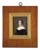 Portrait de jeune femme en robe de velours noir by François Meuret, Aquarelle et gomme arabique sur ivoire, sold Nov 2024