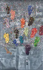 The Air Just Went Off by Hema Upadhyay, Medium: Acrylic, gouache, pastel and photograph, sold Mar 2012