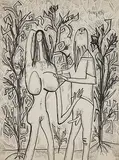Untitled (Adam and Eve) by F. N. Souza, Ink on paper, sold Mar 2012