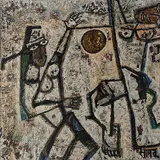 The Agony of the Golden Moon by Mohan Samant, Mixed media on canvas pasted on board, sold Mar 2012