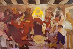 Suspense at Last Supper by Krishen Khanna, Oil on canvas, sold Mar 2012