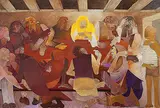 Suspense at Last Supper by Krishen Khanna, Oil on canvas, sold Mar 2012