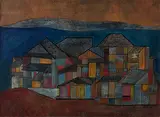 Old Houses by Badri Narayan, Watercolour, gouache and pencil on paper, sold Mar 2012