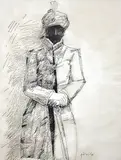Untitled by K. M. Adimoolam, Pen and ink on paper, sold Feb 2012