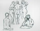 Ruben’s Three Graces by Sudhir Patwardhan, Pen and ink wash on paper, sold Feb 2012