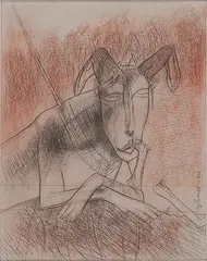 Untitled by Ganesh Pyne, Mixed media on paper, sold Feb 2012