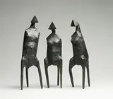 Three Standing Figures by Lynn Chadwick, Each sculpture numbered 'C672/6 PE' and stamped with the foundry mark, offered Feb 2012