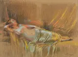 Femme nue allongée (Nude Woman Reclining) by Delphin Enjolras, Pastel on paper laid on canvas, offered Feb 2012