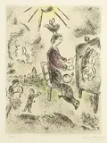 Le Peintre devant le tableau (The Painter in Front of the Easel) by Marc Chagall, Etching and aquatint on imperial Japan paper, offered Feb 2012