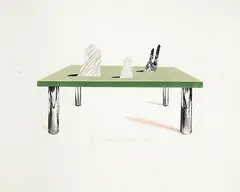 Glass Table with Objects by David Hockney, Lithograph in colours on BFK Rives paper, sold Feb 2012