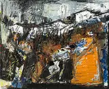Village by S. H. Raza, Oil and ink on paper, offered Dec 2011