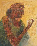 Card Players by Krishen Khanna, Oil on canvas, offered Dec 2011