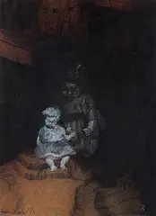 The Doll by Bikash Bhattacharjee, Mixed media on paper pasted on board, offered Dec 2011
