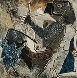 The Pull by M. F. Husain, Oil on board, sold Dec 2011