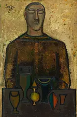 Man with Still Life by F. N. Souza, Oil on board, sold Dec 2011