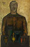 Man with Still Life by F. N. Souza, Oil on board, sold Dec 2011