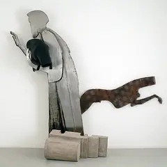 Untitled by Sumedh Rajendran, Perforated iron, leather, stainless steel and concrete, sold Nov 2011