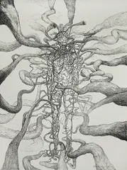 Transformation by Dhananjay Singh, Pen and ink on paper, sold Nov 2011