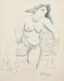 Untitled by F. N. Souza, Ink on paper pasted on board, sold Sep 2011