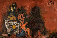 Devi I by M. F. Husain, Oil on canvas, sold Sep 2011
