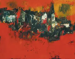 The Village by S. H. Raza, Oil on canvas, sold Sep 2011